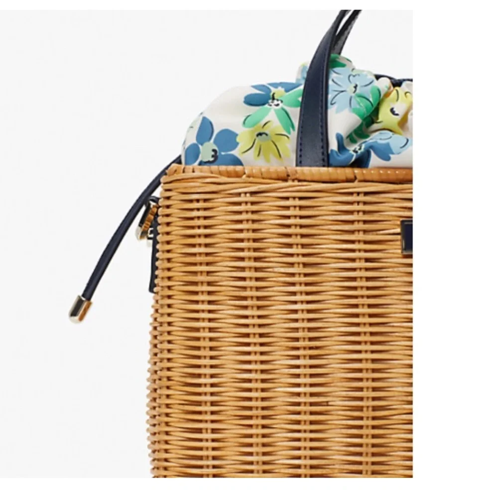 New! Kate Spade Sam Floral Medley Wicker Medium Satchel / Tote Removable Strap - Picture 2 of 16